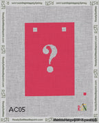 A taped needlepoint canvas with the design: Banner 18 mesh count Squared Question White on Red.
