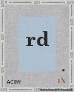 A taped needlepoint canvas with the design: Banner 18 mesh count Squared rd Black on Light Blue.