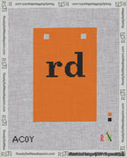 A taped needlepoint canvas with the design: Banner 18 mesh count Squared rd Black on Orange.