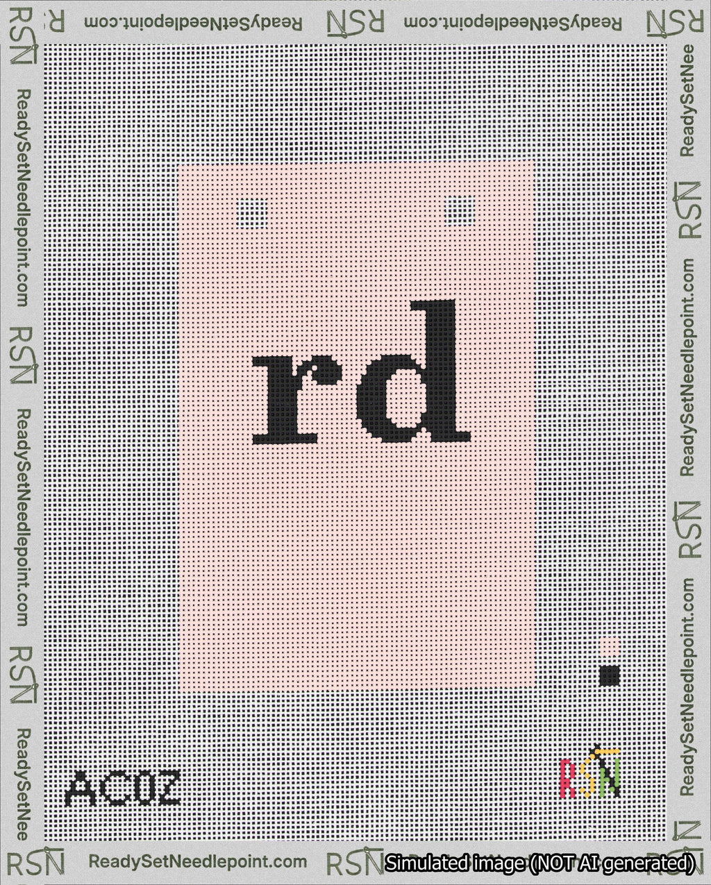 A taped needlepoint canvas with the design: Banner 18 mesh count Squared rd Black on Pink.