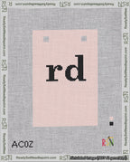 A taped needlepoint canvas with the design: Banner 18 mesh count Squared rd Black on Pink.