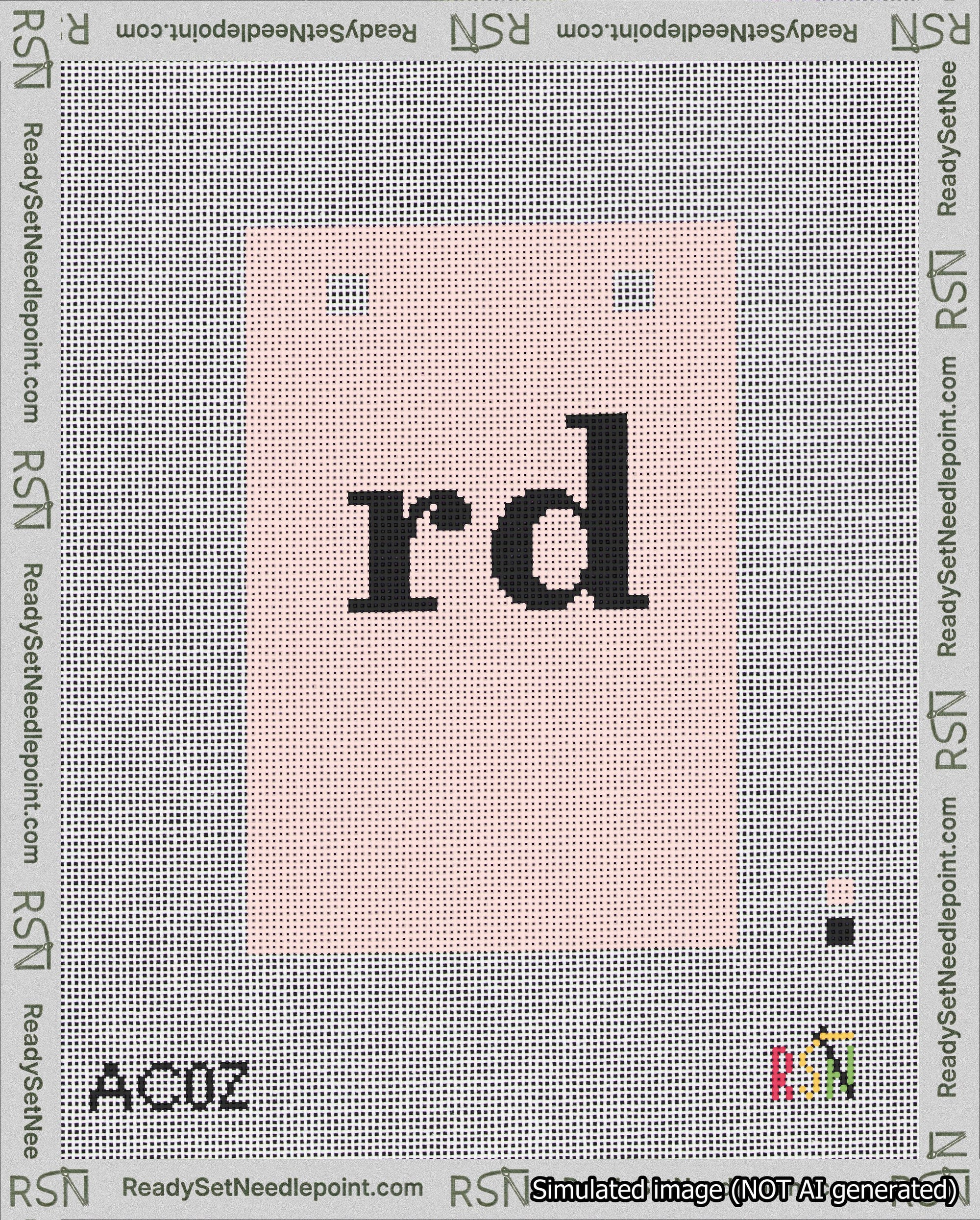 A taped needlepoint canvas with the design: Banner 18 mesh count Squared rd Black on Pink.