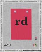 A taped needlepoint canvas with the design: Banner 18 mesh count Squared rd Black on Red.