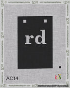 A taped needlepoint canvas with the design: Banner 18 mesh count Squared rd White on Black.
