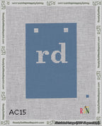 A taped needlepoint canvas with the design: Banner 18 mesh count Squared rd White on Blue.