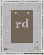 A taped needlepoint canvas with the design: Banner 18 mesh count Squared rd White on Brown.