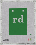 A taped needlepoint canvas with the design: Banner 18 mesh count Squared rd White on Green.