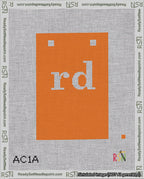 A taped needlepoint canvas with the design: Banner 18 mesh count Squared rd White on Orange.