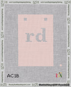 A taped needlepoint canvas with the design: Banner 18 mesh count Squared rd White on Pink.
