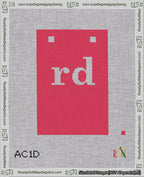 A taped needlepoint canvas with the design: Banner 18 mesh count Squared rd White on Red.