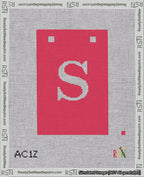 A taped needlepoint canvas with the design: Banner 18 mesh count Squared S White on Red.