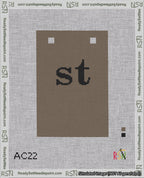 A taped needlepoint canvas with the design: Banner 18 mesh count Squared st Black on Brown.