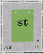 A taped needlepoint canvas with the design: Banner 18 mesh count Squared st Black on Light Green.