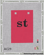 A taped needlepoint canvas with the design: Banner 18 mesh count Squared st Black on Red.