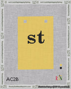 A taped needlepoint canvas with the design: Banner 18 mesh count Squared st Black on Yellow.