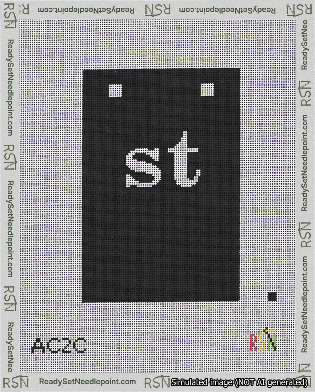 A taped needlepoint canvas with the design: Banner 18 mesh count Squared st White on Black.