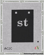 A taped needlepoint canvas with the design: Banner 18 mesh count Squared st White on Black.