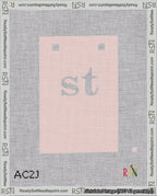 A taped needlepoint canvas with the design: Banner 18 mesh count Squared st White on Pink.