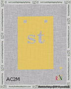 A taped needlepoint canvas with the design: Banner 18 mesh count Squared st White on Yellow.