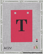 A taped needlepoint canvas with the design: Banner 18 mesh count Squared T Black on Red.