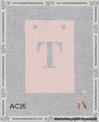 A taped needlepoint canvas with the design: Banner 18 mesh count Squared T White on Pink.