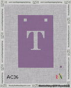 A taped needlepoint canvas with the design: Banner 18 mesh count Squared T White on Purple.