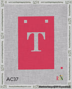 A taped needlepoint canvas with the design: Banner 18 mesh count Squared T White on Red.