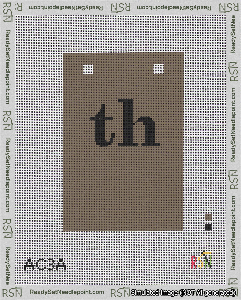 A taped needlepoint canvas with the design: Banner 18 mesh count Squared th Black on Brown.