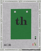 A taped needlepoint canvas with the design: Banner 18 mesh count Squared th Black on Green.