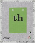 A taped needlepoint canvas with the design: Banner 18 mesh count Squared th Black on Light Green.