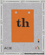 A taped needlepoint canvas with the design: Banner 18 mesh count Squared th Black on Orange.