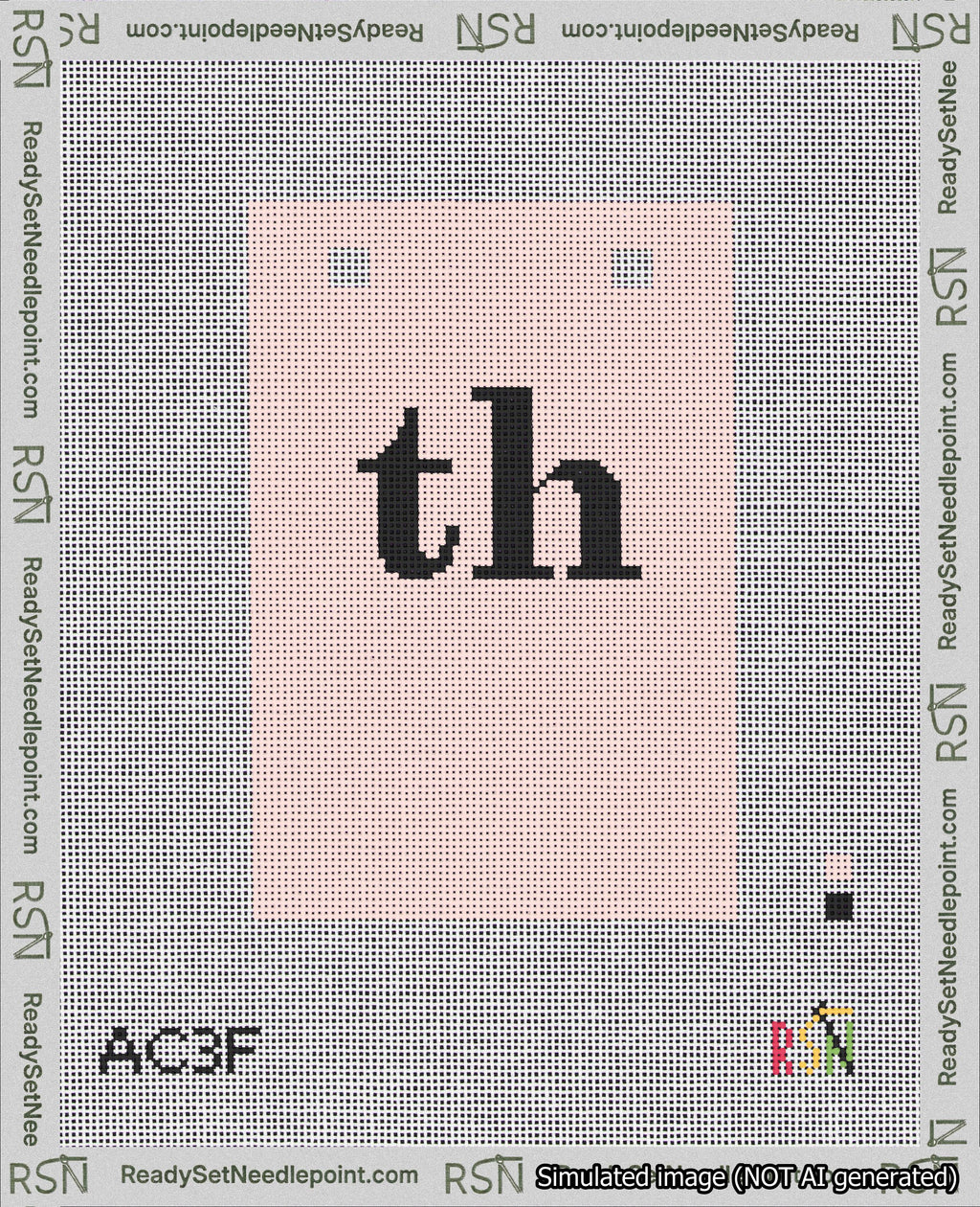 A taped needlepoint canvas with the design: Banner 18 mesh count Squared th Black on Pink.