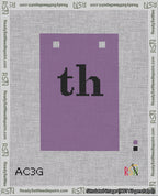 A taped needlepoint canvas with the design: Banner 18 mesh count Squared th Black on Purple.