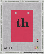 A taped needlepoint canvas with the design: Banner 18 mesh count Squared th Black on Red.