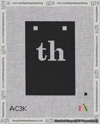 A taped needlepoint canvas with the design: Banner 18 mesh count Squared th White on Black.
