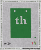 A taped needlepoint canvas with the design: Banner 18 mesh count Squared th White on Green.