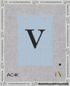 A taped needlepoint canvas with the design: Banner 18 mesh count Squared V Black on Light Blue.