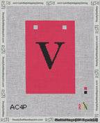 A taped needlepoint canvas with the design: Banner 18 mesh count Squared V Black on Red.