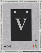A taped needlepoint canvas with the design: Banner 18 mesh count Squared V White on Black.