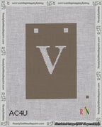 A taped needlepoint canvas with the design: Banner 18 mesh count Squared V White on Brown.