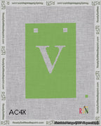A taped needlepoint canvas with the design: Banner 18 mesh count Squared V White on Light Green.