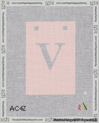 A taped needlepoint canvas with the design: Banner 18 mesh count Squared V White on Pink.