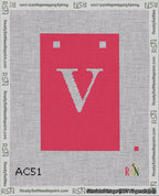 A taped needlepoint canvas with the design: Banner 18 mesh count Squared V White on Red.
