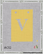 A taped needlepoint canvas with the design: Banner 18 mesh count Squared V White on Yellow.