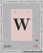 A taped needlepoint canvas with the design: Banner 18 mesh count Squared W Black on Pink.