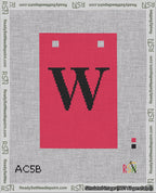 A taped needlepoint canvas with the design: Banner 18 mesh count Squared W Black on Red.