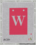 A taped needlepoint canvas with the design: Banner 18 mesh count Squared W White on Red.