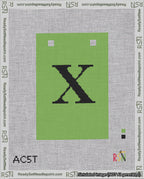 A taped needlepoint canvas with the design: Banner 18 mesh count Squared X Black on Light Green.