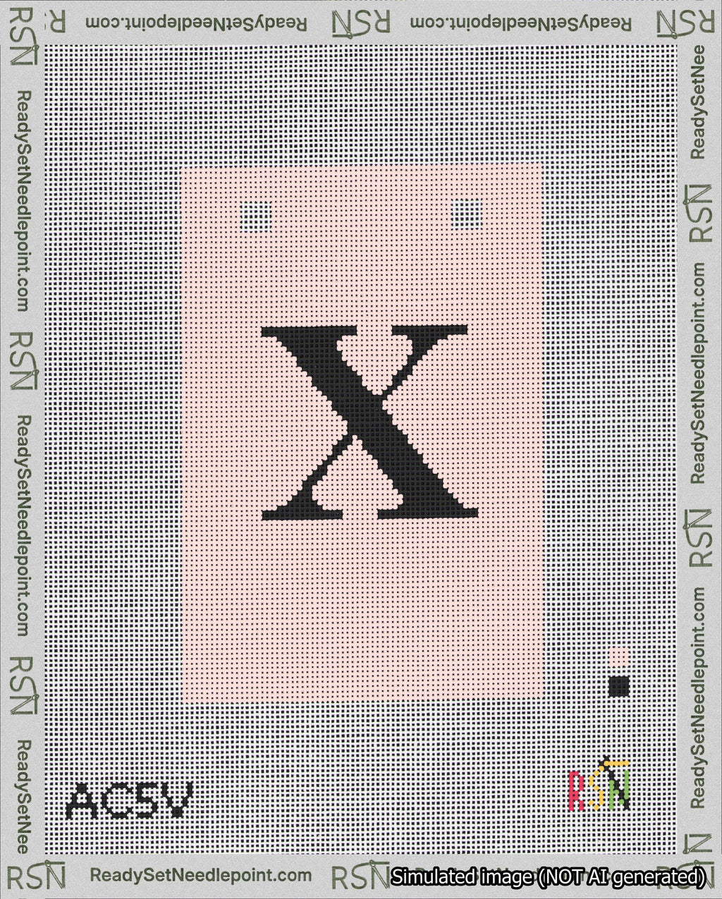 A taped needlepoint canvas with the design: Banner 18 mesh count Squared X Black on Pink.