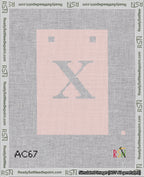 A taped needlepoint canvas with the design: Banner 18 mesh count Squared X White on Pink.